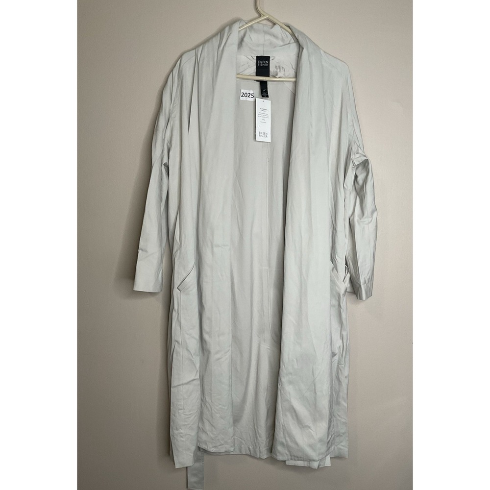 NWT Eileen Fisher Elagant Twill Side-Tie Cotton Blend Trench Bone Wrap Coat M